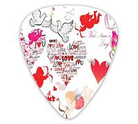 Guitar Picks Picks 12 Pack with Thin Box,A Pattern Of Valentines Day Themed Cupid Silhouettes With His Arrows And Love Birds,Special Guitar Plectrums Gift Set for Guitarist