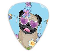 Guitar Picks Picks 12 Pack with Thin Box,Adorable Puppy On The Field Flowers Butterflies Heart Shaped Clouds Open Sky,Special Guitar Plectrums Gift Set for Guitarist