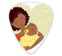 Guitar Picks Picks 12 Pack with Thin Box,African Mom Holding Her Newborn Baby On Big Dotted Heart Background,Special Guitar Plectrums Gift Set for Guitarist