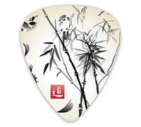 Guitar Picks Picks 12 Pack with Thin Box,Artistic Birds Fishes And Bamboo Leaves Abstract Painting Oriental Style,Special Guitar Plectrums Gift Set for Guitarist