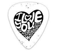 Guitar Picks Picks 12 Pack with Thin Box,Artistic Calligraphy In A Valentines Heart Shape With Grunge Messy Look,Special Guitar Plectrums Gift Set for Guitarist
