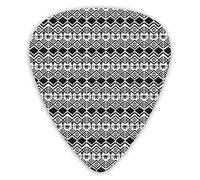 Guitar Picks Picks 12 Pack with Thin Box,Black And White Hand-Drawn Tribal Sketched Mexican Aztec Figures And Zigzags,Special Guitar Plectrums Gift Set for Guitarist