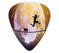 Guitar Picks Picks 12 Pack with Thin Box,Boy And A Cat Walking On A Rope In Front Of The Full Moon Fantastic Imagery Print,Special Guitar Plectrums Gift Set for Guitarist