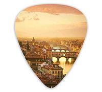 Guitar Picks Picks 12 Pack with Thin Box,Bridge Ponte Vecchio Italy Bird Eye Sunset View Castle Houses Historic Cityscape,Special Guitar Plectrums Gift Set for Guitarist
