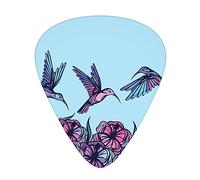 Guitar Picks Picks 12 Pack with Thin Box,Colorful Birds Hibiscus Tropical Fauna Abstract Nature Scene Exotic Wildlife,Special Guitar Plectrums Gift Set for Guitarist,Purple Pink Blue