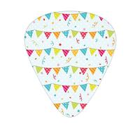 Guitar Picks Picks 12 Pack with Thin Box,Colorful Triangular Party Flags on The Ropes Swirls and Stars Kids Design,Special Guitar Plectrums Gift Set for Guitarist