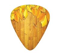 Guitar Picks Picks 12 Pack with Thin Box,Colorful Vivid al Leaves on The Wooden Planks Natural Design Rustic,Special Guitar Plectrums Gift Set for Guitarist,Yellow Orange Green