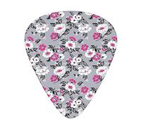 Guitar Picks Picks 12 Pack with Thin Box,Coming of The Spring Themed Pattern with Artistic Garden Blossoms,Special Guitar Plectrums Gift Set for Guitarist,Gray Pink White