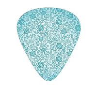 Guitar Picks Picks 12 Pack with Thin Box,Complex Plant Design with Stalks Petals Leaves Abstract Foliage Flourishing Daisies,Special Guitar Plectrums Gift Set for Guitarist, Blue