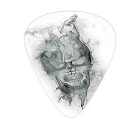 Guitar Picks Picks 12 Pack with Thin Box,Contemporary Illustration of Smokey Skull Grungy Dark Horror Style Devil Evil Print,Special Guitar Plectrums Gift Set for Guitarist,Grey White