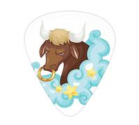Guitar Picks Picks 12 Pack with Thin Box,Cosmic Cartoon Art Bull Character Behind Blueffy Cloud with Yellow Stars,Special Guitar Plectrums Gift Set for Guitarist