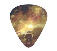 Guitar Picks Picks 12 Pack with Thin Box,Cosmonaut Person Standing Against Nebula Themed Solar Themed Artwork Print,Special Guitar Plectrums Gift Set for Guitarist,Yellow and Brown