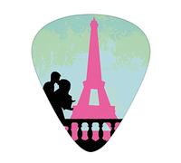 Guitar Picks Picks 12 Pack with Thin Box,Couple in Paris Kissing Near The Love Valentines Day Hand Drawn,Special Guitar Plectrums Gift Set for Guitarist,Seafoam Pink Black