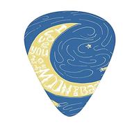 Guitar Picks Picks 12 Pack with Thin Box,Crescent Moon Maze with Comet Stars Swirls Valentines Celebration Print,Special Guitar Plectrums Gift Set for Guitarist,Yellow Blue Cream