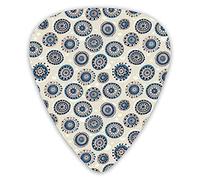 Guitar Picks Picks 12 Pack with Thin Box,Cute And Folk Mandala Art Motifs In Marine Style On Faded Hearts Stars And Dots,Special Guitar Plectrums Gift Set for Guitarist