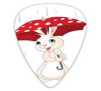 Guitar Picks Picks 12 Pack with Thin Box,Cute Cartoon Little Rabbit Holding An Umbrella With Dots Rainfall Autumn Winter Theme,Special Guitar Plectrums Gift Set for Guitarist