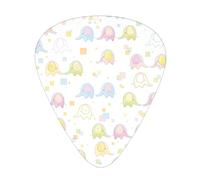 Guitar Picks Picks 12 Pack with Thin Box,Cute Elephants in Many Colors Pattern with an Abstract Squares Background,Special Guitar Plectrums Gift Set for Guitarist