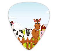 Guitar Picks Picks 12 Pack with Thin Box,Cute Farm Creatures With Cow Horse Goat Pig And Chicken By The Fences Kids Cartoon,Special Guitar Plectrums Gift Set for Guitarist