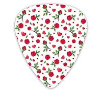 Guitar Picks Picks 12 Pack with Thin Box,Cute Valentines Day Themed Composition With Roses And Big Little Hearts,Special Guitar Plectrums Gift Set for Guitarist