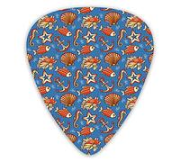 Guitar Picks Picks 12 Pack with Thin Box,Doodle Style Cartoon Sea Creatures With Heart Filled Backdrop Seahorse,Special Guitar Plectrums Gift Set for Guitarist