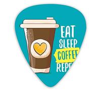 Guitar Picks Picks 12 Pack with Thin Box,Eat Sleep Coffee Repeat Catchy Phrase With Hand-Drawn Coffee Cup To Go Figure With Heart,Special Guitar Plectrums Gift Set for Guitarist