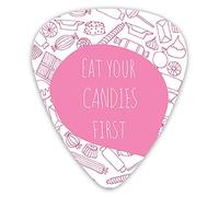 Guitar Picks Picks 12 Pack with Thin Box,Eat Your Candies First Lettering In Speech Bubble With Various Sweets Funny Saying,Special Guitar Plectrums Gift Set for Guitarist