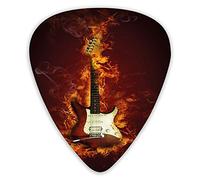 Guitar Picks Picks 12 Pack with Thin Box,Electric Guitar In Flames Burning Fire Hardrock Musical Creativity Concept,Special Guitar Plectrums Gift Set for Guitarist
