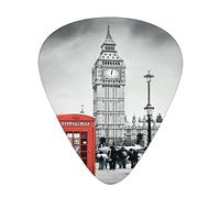 Guitar Picks Picks 12 Pack with Thin Box,Famous Telephone Booth and The Big Ben in England Street View Symbols of Town,Special Guitar Plectrums Gift Set for Guitarist,Grey And Red