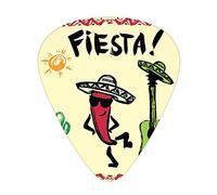 Guitar Picks Picks 12 Pack with Thin Box,Festive Mexican Party with Maracas Dancing Red Pepper Wearing a Sombrero and Guitar,Special Guitar Plectrums Gift Set for Guitarist,Yellow