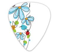 Guitar Picks Picks 12 Pack with Thin Box,Flowers And Oval Dome-Shaped Ladybugs Illustration Never Ending Love Story Luck Symbol,Special Guitar Plectrums Gift Set for Guitarist