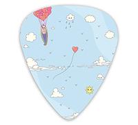 Guitar Picks Picks 12 Pack with Thin Box,Flying Horse With Heart Balloons Childish Cartoon Girly Design,Special Guitar Plectrums Gift Set for Guitarist