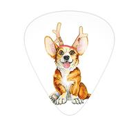 Guitar Picks Picks 12 Pack with Thin Box,Funny Christmas Themed Watercolor Painting of Happy Corgi Dog with Deer Antlers Image,Special Guitar Plectrums Gift Set for Guitarist