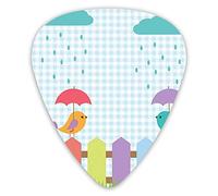 Guitar Picks Picks 12 Pack with Thin Box,Funny Colorful Birds Cartoon Under Umbrellas On Fence Love Clouds Rain Design Home,Special Guitar Plectrums Gift Set for Guitarist