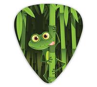 Guitar Picks Picks 12 Pack with Thin Box,Funny Illustration Of Friendly Fun Frog On Stem Of The Bamboo Jungle Trees Cute Nature Picture Print,Special Guitar Plectrums Gift Set for Guitarist