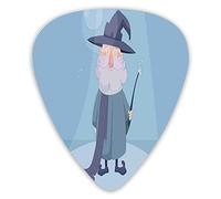 Guitar Picks Picks 12 Pack with Thin Box,Good Wizard Holding A Magic Wand In His Hand And Smiling On Blue Background,Special Guitar Plectrums Gift Set for Guitarist