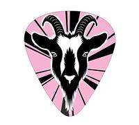 Guitar Picks Picks 12 Pack with Thin Box,Graphic Monochrome Goat Head Artwork on Radiating Lines Starburst Pattern,Special Guitar Plectrums Gift Set for Guitarist,Pale Pink White Black