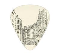 Guitar Picks Picks 12 Pack with Thin Box,Hand Drawn Buildings of France European Classic Architecture Design Urban Design,Special Guitar Plectrums Gift Set for Guitarist,Black and Cream
