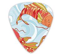 Guitar Picks Picks 12 Pack with Thin Box,Hand Drawn Colorful Koi And Swirled Asian Sea Waves Japanese Oriental Art Design,Special Guitar Plectrums Gift Set for Guitarist