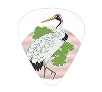 Guitar Picks Picks 12 Pack with Thin Box,Japanese Grus Bird on a Background of Striped Sunset Figure and Green Leaves Asian,Special Guitar Plectrums Gift Set for Guitarist,Green Leaves