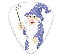 Guitar Picks Picks 12 Pack with Thin Box,Laughing Old Man With A Magic Wand And Stars Kids TaleCharacter,Special Guitar Plectrums Gift Set for Guitarist