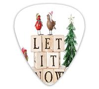 Guitar Picks Picks 12 Pack with Thin Box,Let It Snow Typography In Alphabet Blocks And Birds Surrounded By Winter Ornaments,Special Guitar Plectrums Gift Set for Guitarist