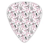 Guitar Picks Picks 12 Pack with Thin Box,Love In The City Paris French Bridal Composition Romantic Travel Pink Blossoms,Special Guitar Plectrums Gift Set for Guitarist