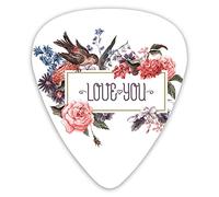 Guitar Picks Picks 12 Pack with Thin Box,Love You Calligraphy In Watercolor Vintage Artistic Flowers And Birds Frame,Special Guitar Plectrums Gift Set for Guitarist