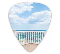 Guitar Picks Picks 12 Pack with Thin Box,Ocean Sea Shoreline Sunny Day Balcony Clouds Clear Sky Image,Special Guitar Plectrums Gift Set for Guitarist