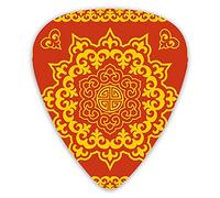 Guitar Picks Picks 12 Pack with Thin Box,Oriental Round And Square Pointy Sacred Mongol Traditional Symbol,Special Guitar Plectrums Gift Set for Guitarist