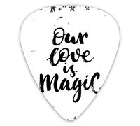 Guitar Picks Picks 12 Pack with Thin Box,Our Love Is Magic Quote Frame Print Surrounded By Star Figure Romance Graphic,Special Guitar Plectrums Gift Set for Guitarist
