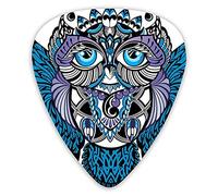 Guitar Picks Picks 12 Pack with Thin Box,Owl Bird Animal With Paisley Tattoo Design With Big Blue Eyes Lashes Theme Print,Special Guitar Plectrums Gift Set for Guitarist