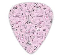 Guitar Picks Picks 12 Pack with Thin Box,Paris Themed Sketch Art With Bike Dog ShoesHot Air Ballon Bird Cage,Special Guitar Plectrums Gift Set for Guitarist