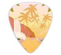 Guitar Picks Picks 12 Pack with Thin Box,Pastel Tropical Paradise Cartoonish Landscape With Exotic Trees And Waterfall,Special Guitar Plectrums Gift Set for Guitarist
