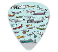 Guitar Picks Picks 12 Pack with Thin Box,Planes Fying In Air Aviation Love Airport Helicopters And Jets Cartoon,Special Guitar Plectrums Gift Set for Guitarist